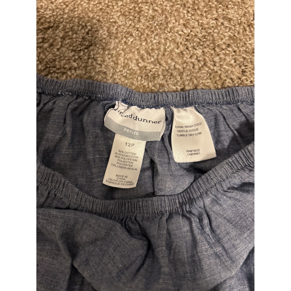Alfred Dunner Tiered Skirt Womens 12P Blue Excellent Petite Boho Chambray Linen - Picture 2 of 2